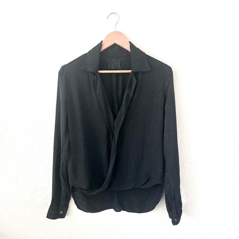Reformation Silk Wrap Shirt Black XS